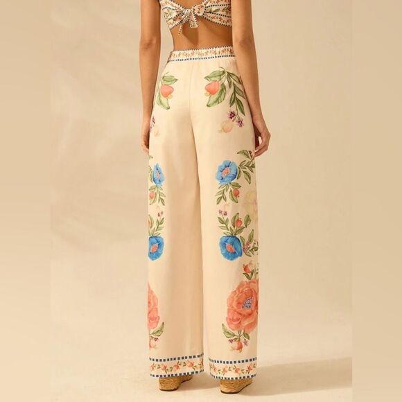 NWOT Shein Women's Boho Color Parrot, Tropical Flower Apricot Straight Pants - Picture 2 of 9